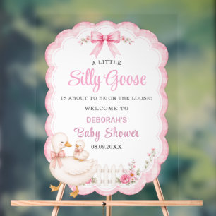 A Little Silly Goose Pink Cottagecore Baby Shower Acrylic Sign