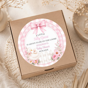 A Little Silly Goose Pink Cottagecore Baby Shower Classic Round Sticker