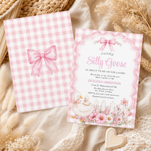 A Little Silly Goose Pink Cottagecore Baby Shower Invitation
