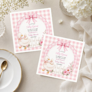 A Little Silly Goose Pink Cottagecore Baby Shower Napkin