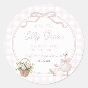 A Little Silly Goose Pink Floral Bow Baby Shower Classic Round Sticker