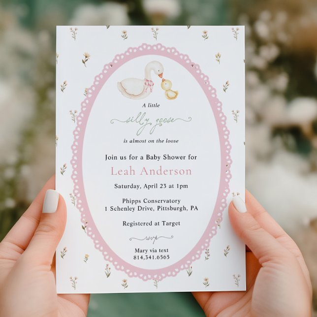 A Little Silly Goose Pink Girl Baby Shower Invitation (Creator Uploaded)