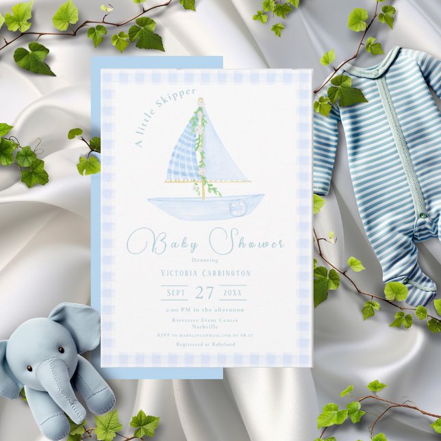 A Little Skipper Blue Plaid Modern Baby Shower Invitation (Creator Uploaded)