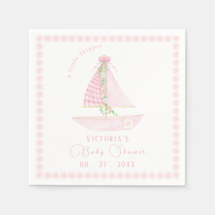 A Little Skipper Pink Plaid Modern Baby Shower Napkin