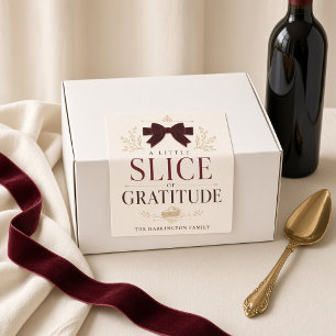 A Little Slice of Gratitude Burgundy Bow Square Sticker