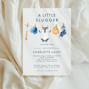 A Little Slugger Baseball Clothesline Baby Shower Invitation