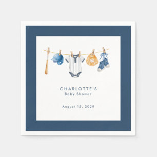 A Little Slugger Baseball Clothesline Baby Shower Napkin