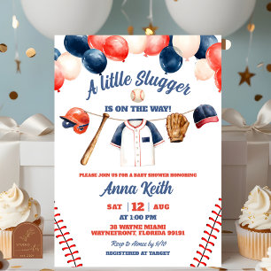 A Little Slugger Is On The Way Baby Shower Invitation