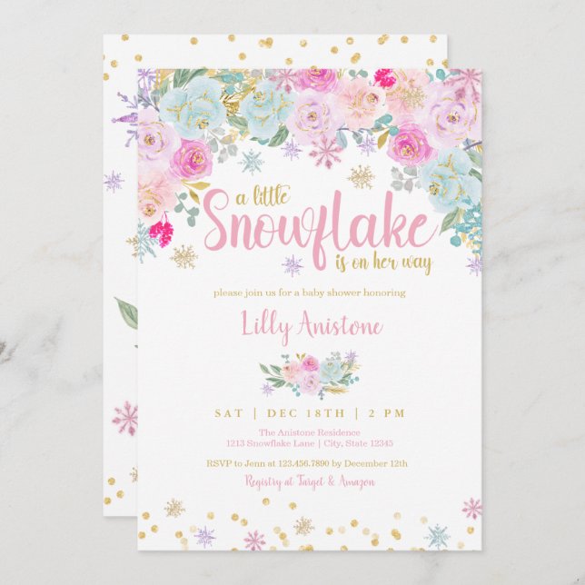 A Little Snowflake Baby Girl Shower Invitation (Front/Back)