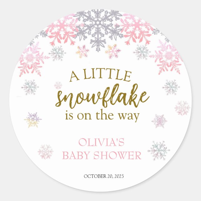 A little Snowflake baby shower Classic Round Sticker (Front)