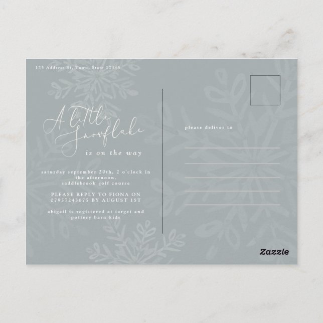A little snowflake baby shower invitation postcard (Back)