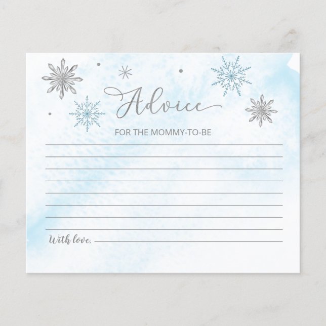 A little Snowflake Blue Baby Shower Advice Cards (Front)