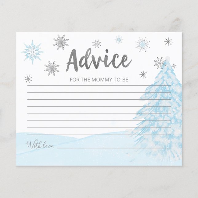 A little snowflake Blue Baby Shower Advice Cards (Front)