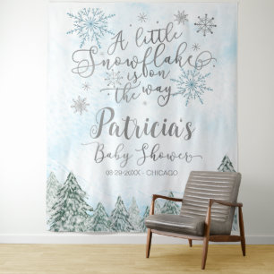 A little Snowflake Blue Baby Shower Backdrop Tapestry