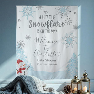 A little snowflake Blue Baby Shower Backdrop Tapestry