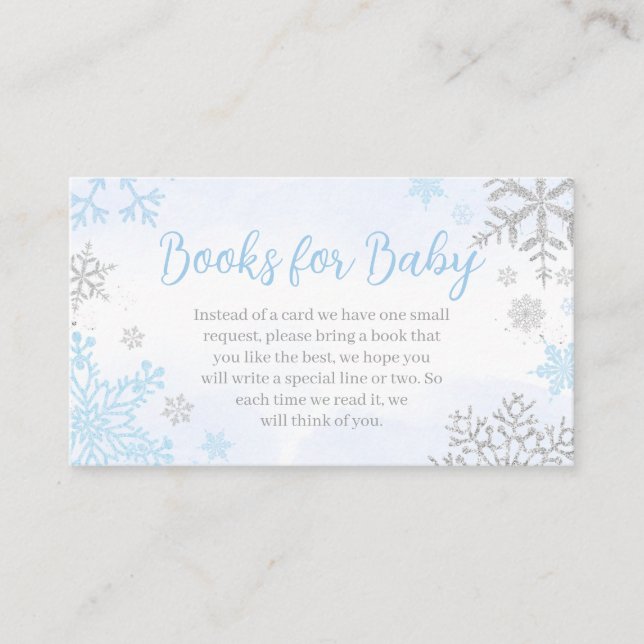 A Little Snowflake Blue Baby Shower Books for Baby Enclosure Card (Front)