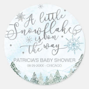 A little Snowflake Blue Baby Shower Classic Round Sticker