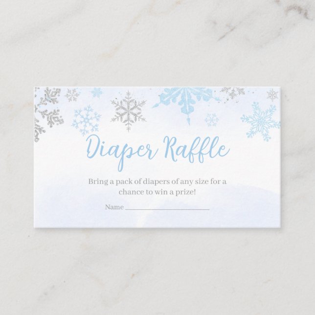 A Little Snowflake Blue Baby Shower Diaper Raffle Enclosure Card (Front)