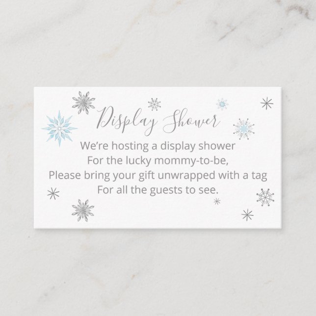 A little snowflake Blue Baby Shower Enclosure Card (Front)