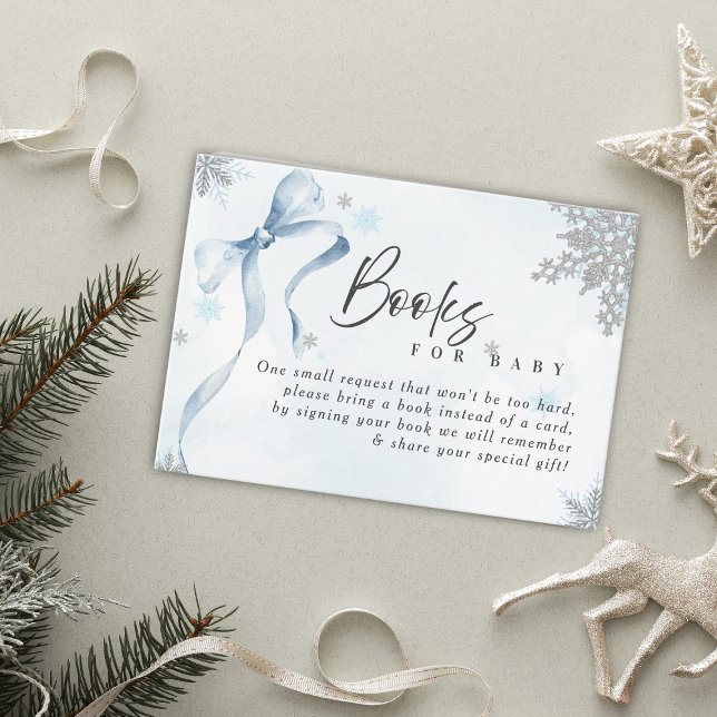 A little Snowflake Blue Bow Glitter Baby Shower Enclosure Card (Creator Uploaded)
