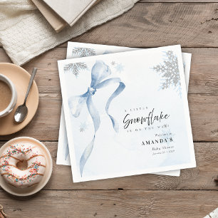 A little Snowflake Blue Bow Glitter Baby Shower  Napkin