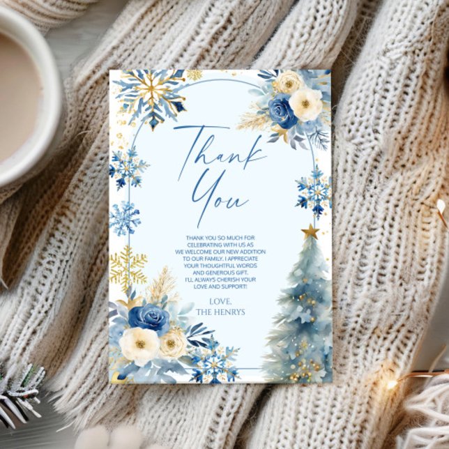 A Little Snowflake Blue Winter Baby Shower  Thank You Card (Creator Uploaded)