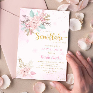 A Little Snowflake Blush Pink Winter Baby Shower Invitation
