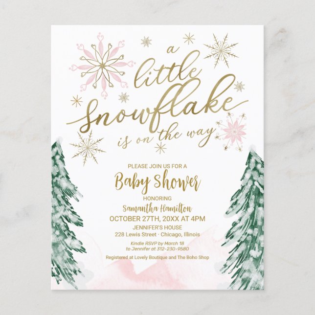 A little snowflake Budget Baby Shower Invitation (Front)