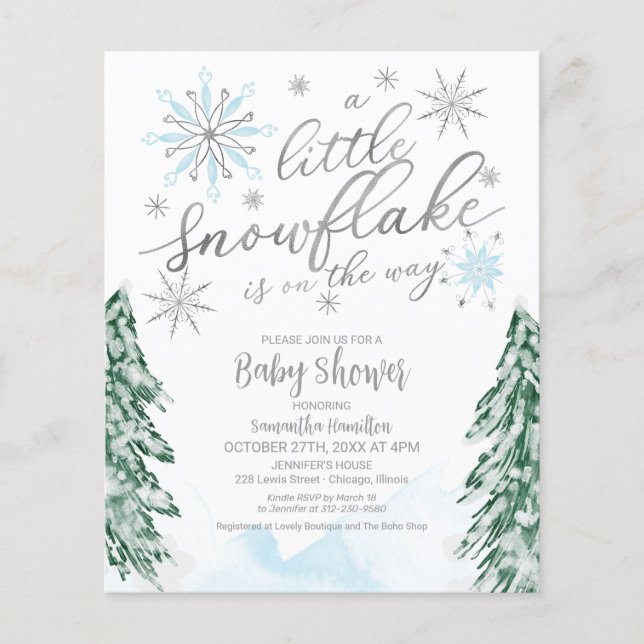 A little snowflake Budget Baby Shower Invitation (Front)