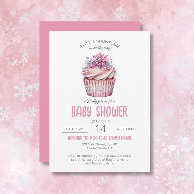 A Little Snowflake Cupcake Pink Girl Baby Shower Invitation (A Little Snowflake Cupcake Pink Girl Baby Shower Invitation)