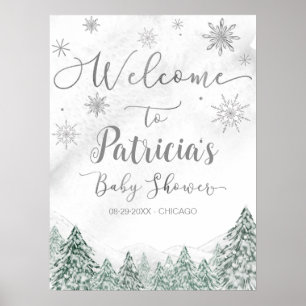 A little Snowflake Gray Baby Shower Welcome Sign