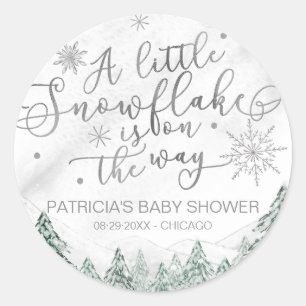 A little Snowflake Grey Baby Shower Classic Round  Classic Round Sticker