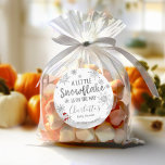 A little snowflake Grey Baby Shower Classic Round Sticker<br><div class="desc">Adorable calligraphy with snowflakes,  winter-themed baby shower invitations. Easy to personalised with your details. Check the collection to find matching items as enclosure cards.</div>