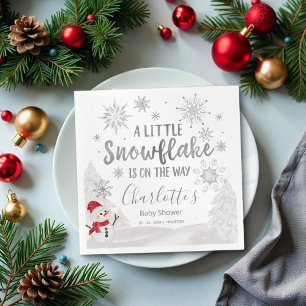 A little snowflake Grey Baby Shower Napkin