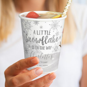 A little snowflake Grey Baby Shower Paper Cups