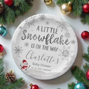 A little snowflake Grey Baby Shower Paper Plate