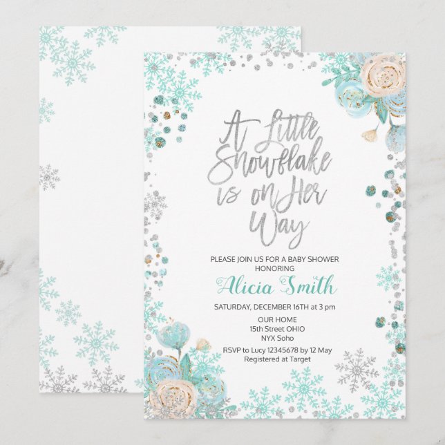 A Little Snowflake is on Her Way Baby Shower Invitation (Front/Back)