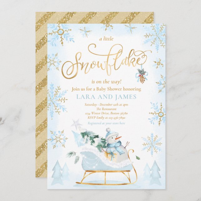 A Little Snowflake Is On The Way Baby Shower  Invi Invitation (Front/Back)