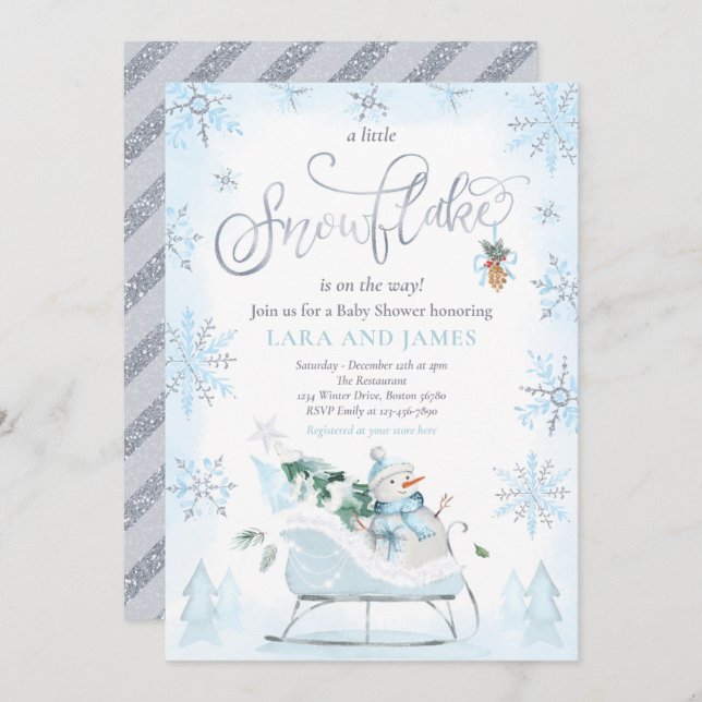 A Little Snowflake Is On The Way Baby Shower Invitation (Front/Back)