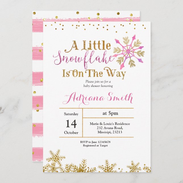 A little snowflake is on the way baby shower invitation (Front/Back)