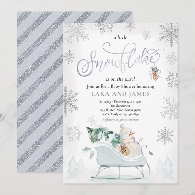 A Little Snowflake Is On The Way Baby Shower Invitation (Front/Back)