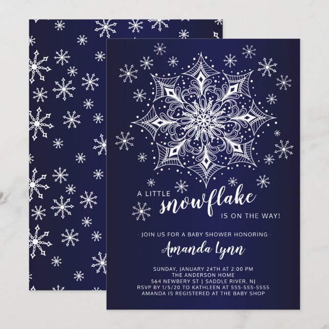 A Little Snowflake Is On The Way Baby Shower Invitation (Front/Back)