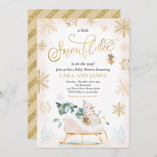 A Little Snowflake Is On The Way Baby Shower Invitation (Front/Back)