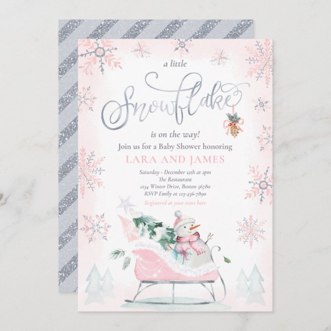 A Little Snowflake Is On The Way Baby Shower Invitation (Front/Back)