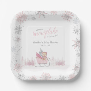A little snowflake is on the way baby shower paper plate