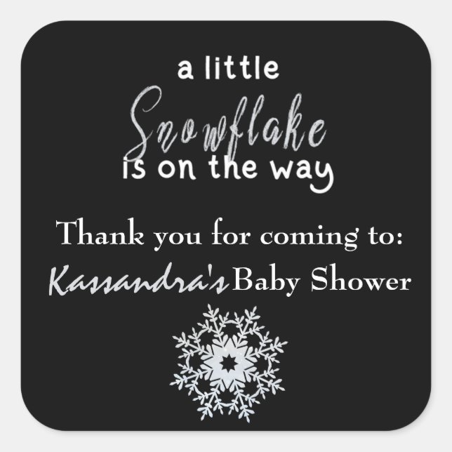 A Little Snowflake Is On The Way Baby Shower Square Sticker (Front)