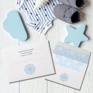 A little snowflake is on the way blue baby shower envelope