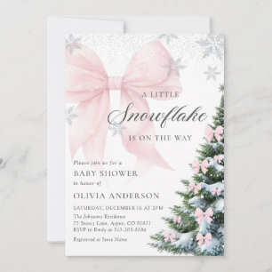 A Little Snowflake is on the Way Bow Baby Shower Invitation