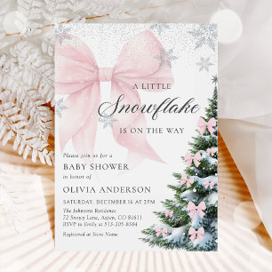 A Little Snowflake is on the Way Bow Baby Shower Invitation