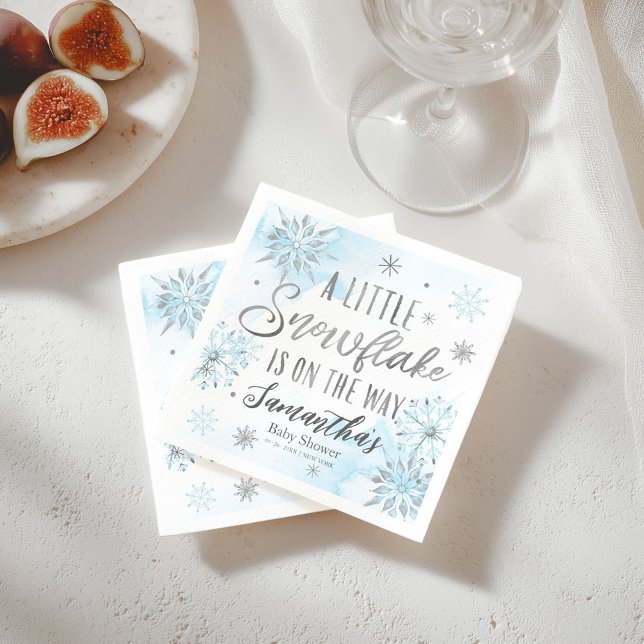 A little snowflake is on the way boy baby shower napkin (Creator Uploaded)